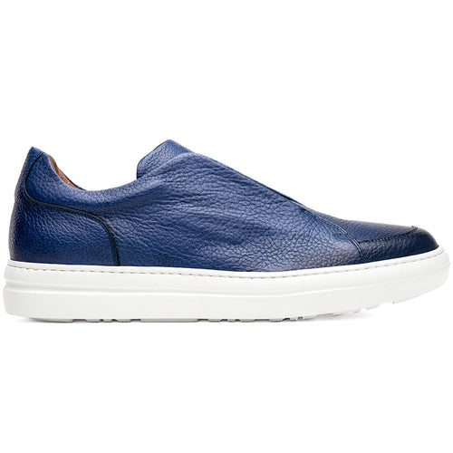 Zelli Spettacolare Pebble Grain Calfskin & Suede Slip-On Sneaker in Navy