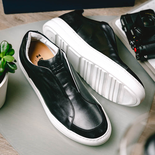 Zelli Spettacolare Calfskin & Suede Slip-On Sneakers in Black