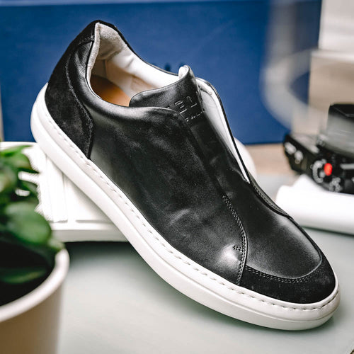 Zelli Spettacolare Calfskin & Suede Slip-On Sneakers in Black