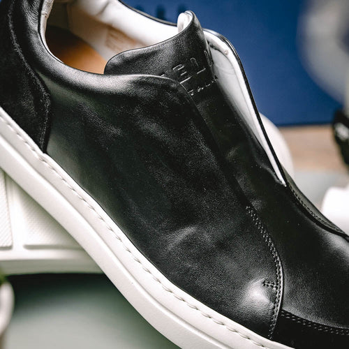 Zelli Spettacolare Calfskin & Suede Slip-On Sneakers in Black