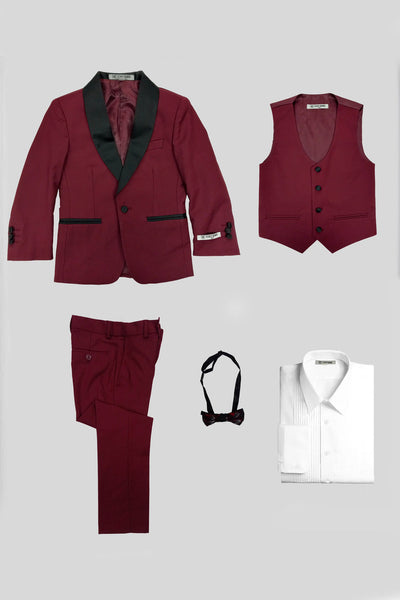 Stacy Adams "Hampton" 5-Piece Kids Burgundy Tuxedo Set