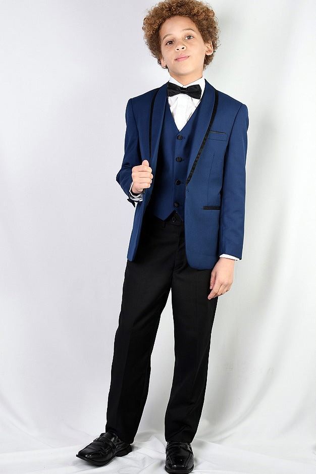 "Genova" 5-Piece Kids Tuxedo Set in Sapphire Shawl