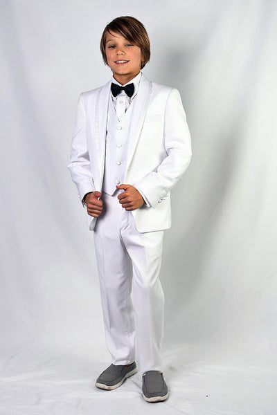 Genova 5-Piece Kids White Tuxedo with Shawl Collar