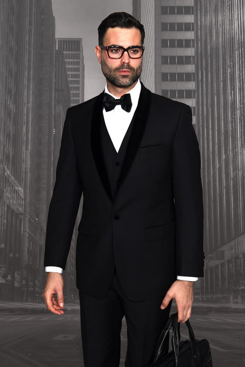 Encore V Black 1-Button Shawl Tuxedo (4-Piece Set) by Statement