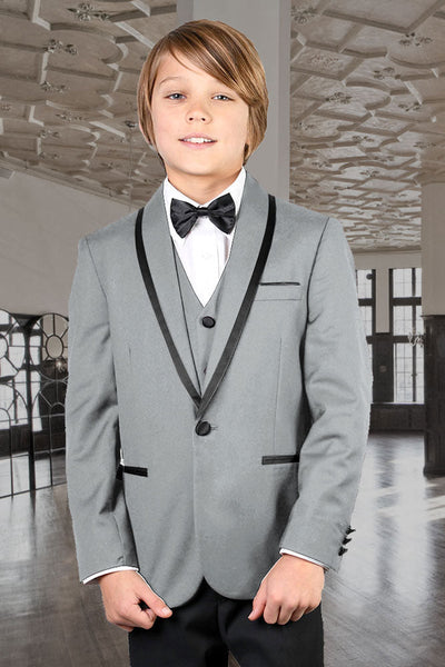 "Genova" 5-Piece Kids Grey Tuxedo with Shawl Lapel