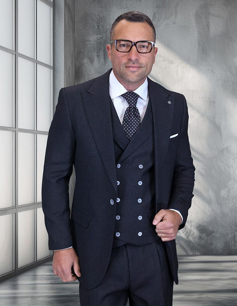 Statement Mens Big and Tall 3 Piece 100% Super 200s Wool Suit β Classic Fit Woven Texture, Wide Leg Pants
