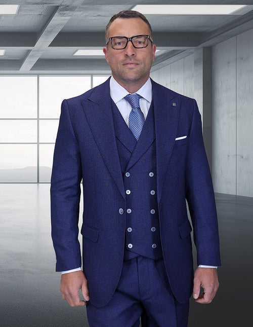 Statement Mens Big and Tall 3 Piece 100% Super 200s Wool Suit β Classic Fit Woven Texture, Wide Leg Pants