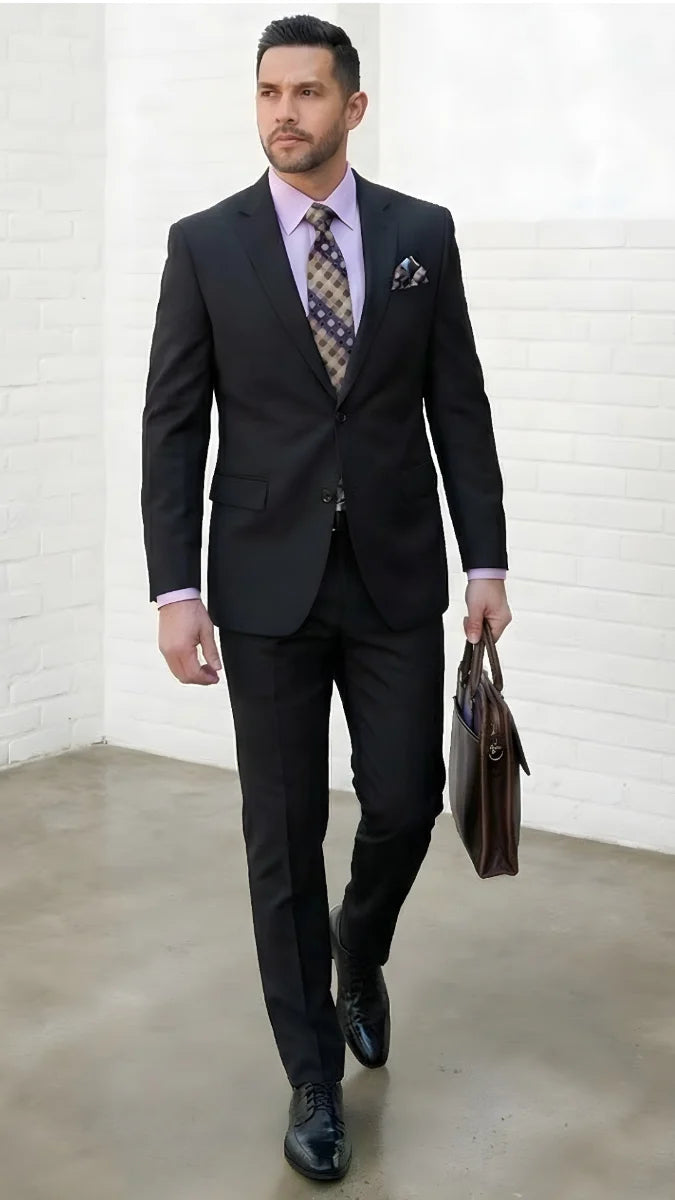 Statement Mens Modern Fit 2 Piece 100% Super 200s Wool Suit β Solid Colors, Notch Lapel Jacket