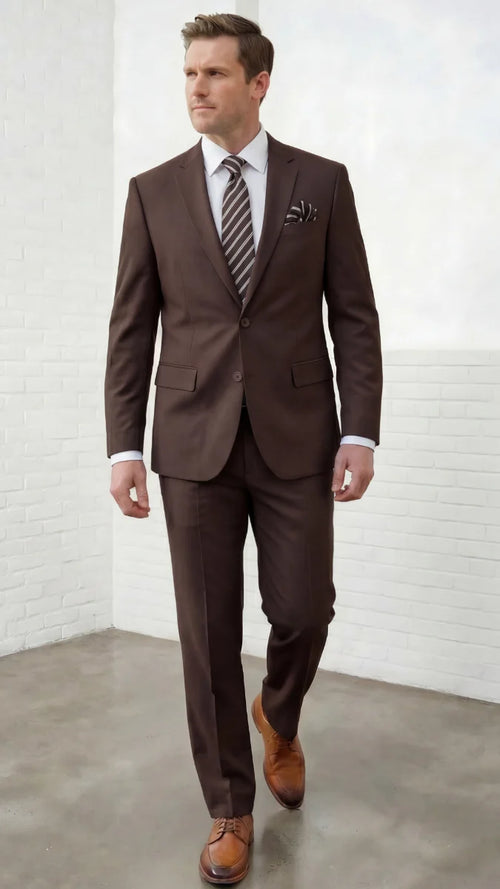 Statement Mens Modern Fit 2 Piece 100% Super 200s Wool Suit β Solid Colors, Notch Lapel Jacket
