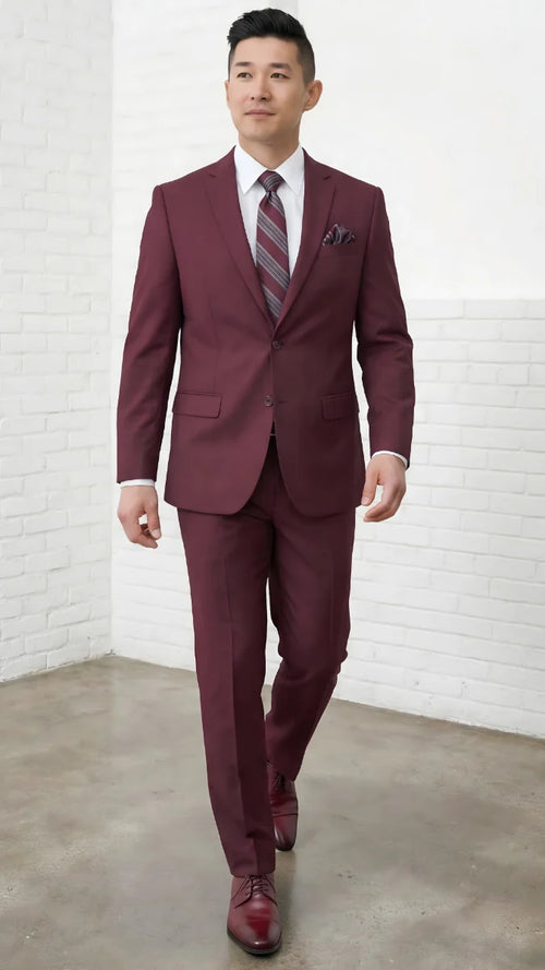 Statement Mens Modern Fit 2 Piece 100% Super 200s Wool Suit β Solid Colors, Notch Lapel Jacket