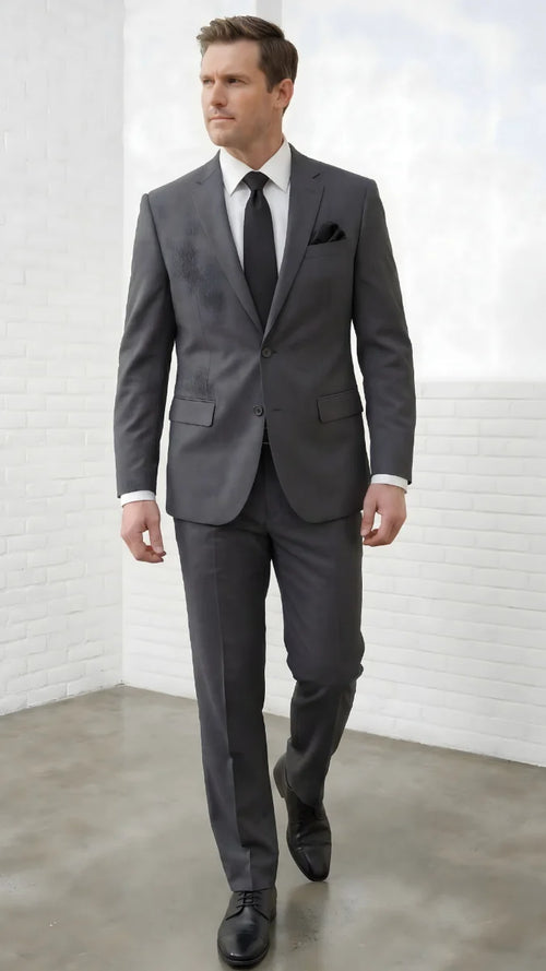 Statement Mens Modern Fit 2 Piece 100% Super 200s Wool Suit β Solid Colors, Notch Lapel Jacket