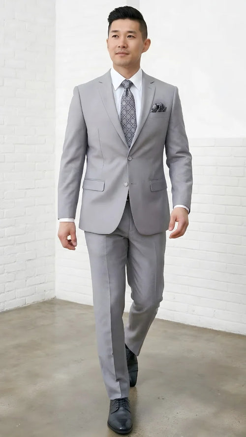 Statement Mens Modern Fit 2 Piece 100% Super 200s Wool Suit β Solid Colors, Notch Lapel Jacket