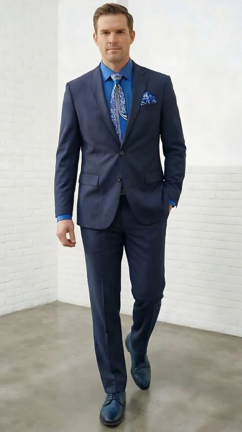 Statement Mens Modern Fit 2 Piece 100% Super 200s Wool Suit β Solid Colors, Notch Lapel Jacket