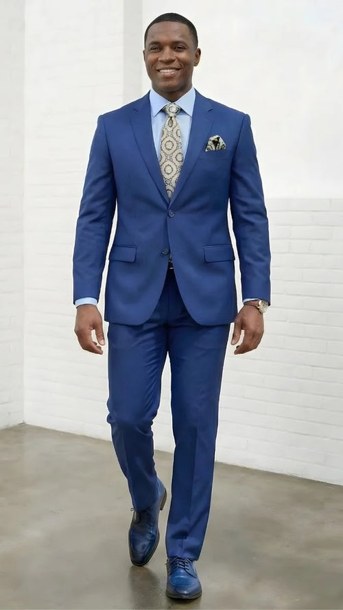 Statement Mens Modern Fit 2 Piece 100% Super 200s Wool Suit β Solid Colors, Notch Lapel Jacket