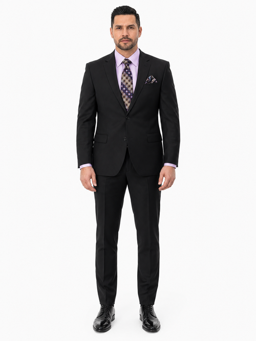 Statement Mens Modern Fit 2 Piece 100% Super 200s Wool Suit β Solid Colors, Notch Lapel Jacket