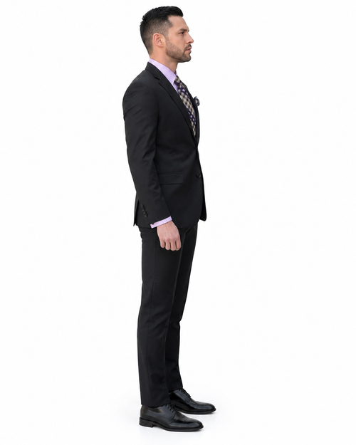 Statement Mens Modern Fit 2 Piece 100% Super 200s Wool Suit β Solid Colors, Notch Lapel Jacket