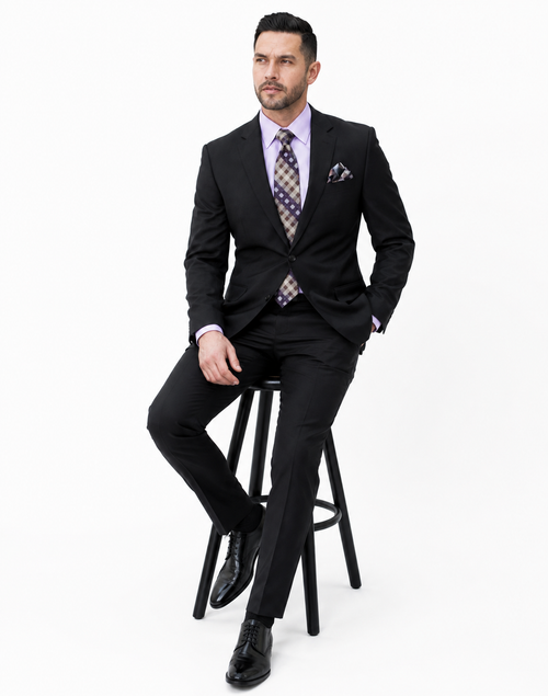 Statement Mens Modern Fit 2 Piece 100% Super 200s Wool Suit β Solid Colors, Notch Lapel Jacket
