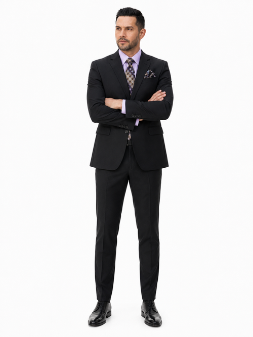 Statement Mens Modern Fit 2 Piece 100% Super 200s Wool Suit β Solid Colors, Notch Lapel Jacket