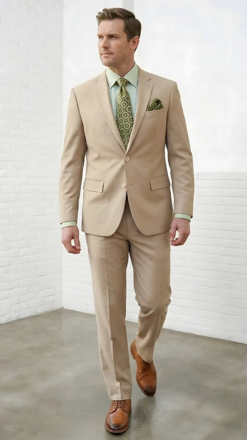 Statement Mens Modern Fit 2 Piece 100% Super 200s Wool Suit β Solid Colors, Notch Lapel Jacket