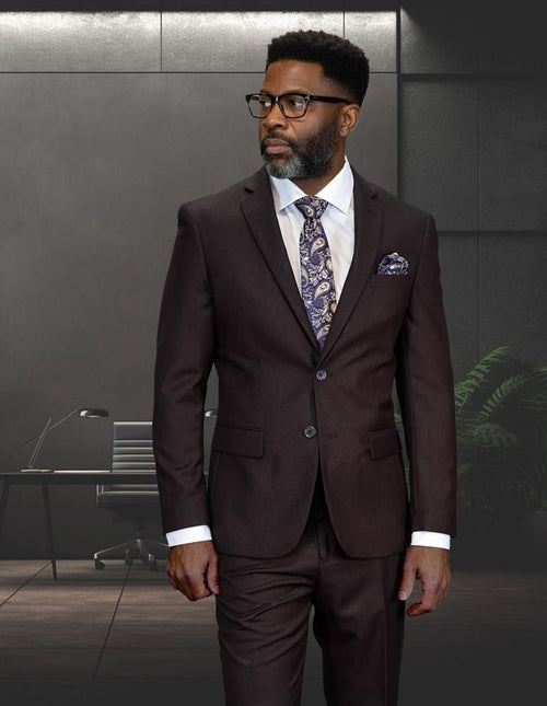 Statement Mens Modern Fit 2 Piece 100% Wool Suit β Notch Lapel Single Breasted Jacket