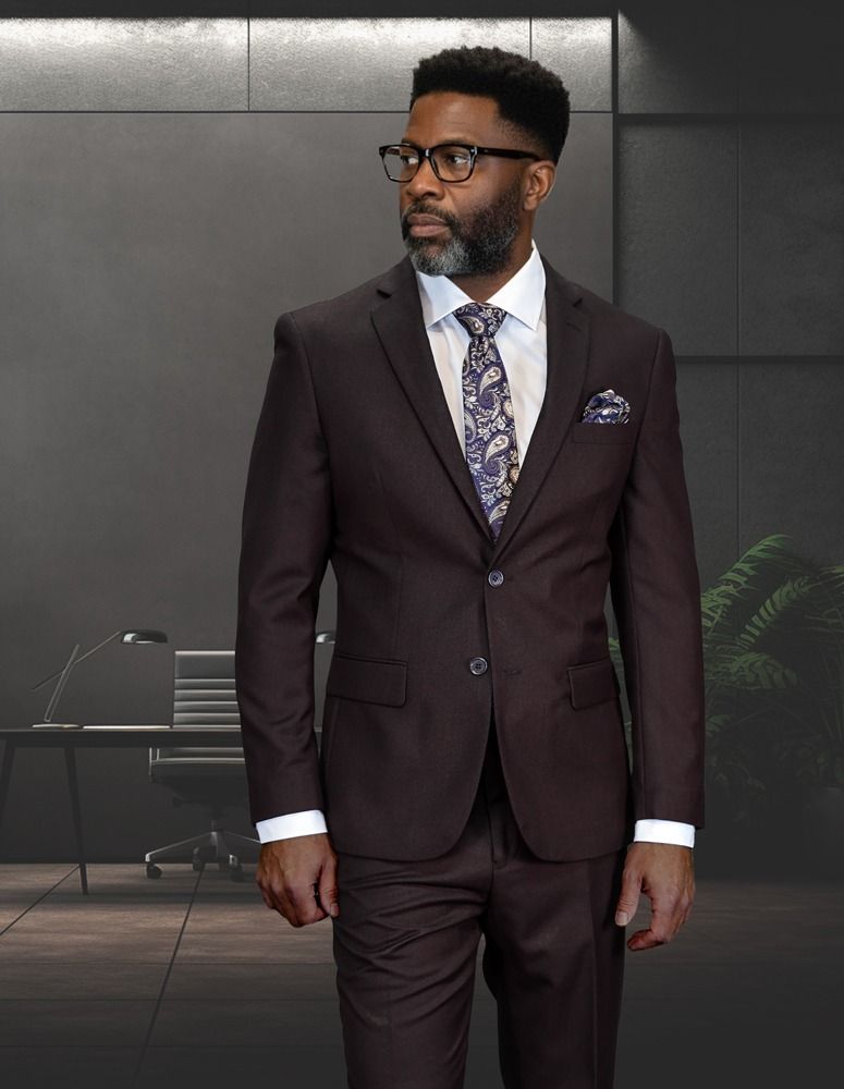 Statement Mens Modern Fit 2 Piece 100% Wool Suit β Notch Lapel Single Breasted Jacket