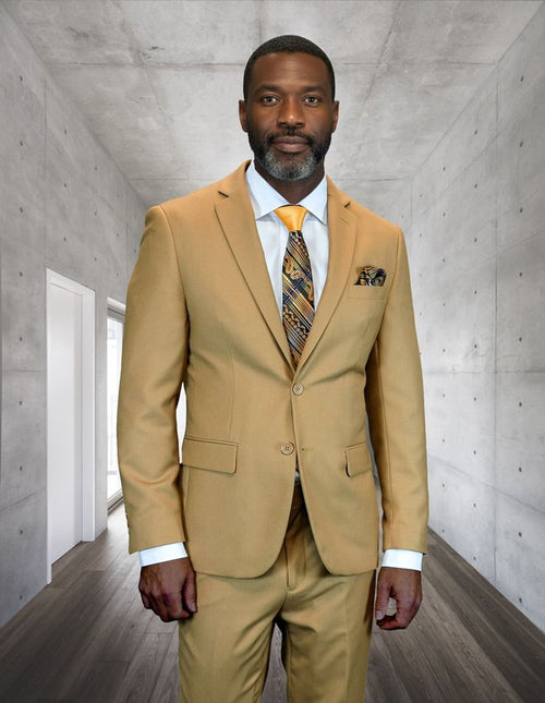 Statement Mens Modern Fit 2 Piece 100% Wool Suit β Notch Lapel Single Breasted Jacket