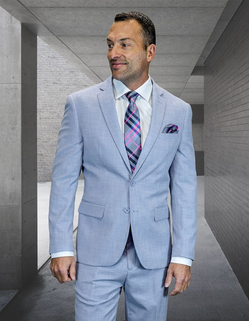 Statement Mens Modern Fit 2 Piece 100% Wool Textured Solid Suit β Single Breasted Notch Lapel Jacket