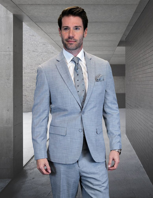 Statement Mens Modern Fit 2 Piece 100% Wool Textured Solid Suit β Single Breasted Notch Lapel Jacket