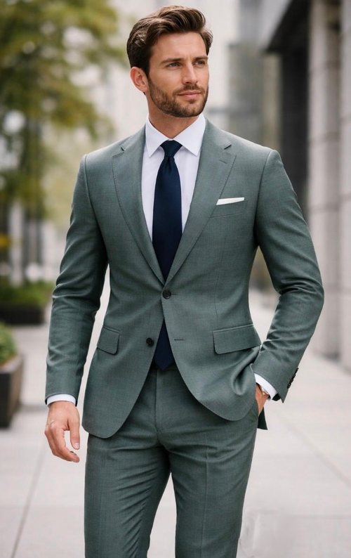 Statement Mens Modern Fit 2 Piece 100% Wool Textured Solid Suit β Single Breasted Notch Lapel Jacket