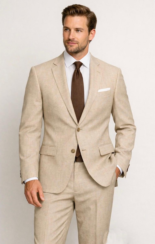 Statement Mens Modern Fit 2 Piece 100% Wool Textured Solid Suit β Single Breasted Notch Lapel Jacket