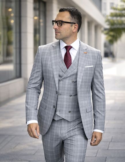 Statement Mens Modern Fit 3 Piece 100% Super 200s Wool Suit β Various Patterns, Double Breasted Vest