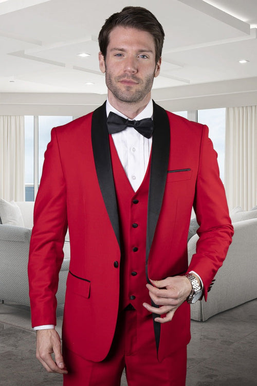 "Theo" Red 1-Button Shawl Tuxedo (4-Piece Set)