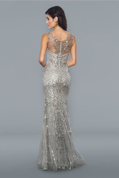 Stella Couture 21048 Sleeveless Beaded Plus Size Silver Evening Gown