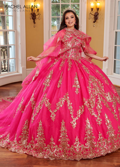 Rachel Allan RQ2170 Strapless Cape Quinceanera Dress