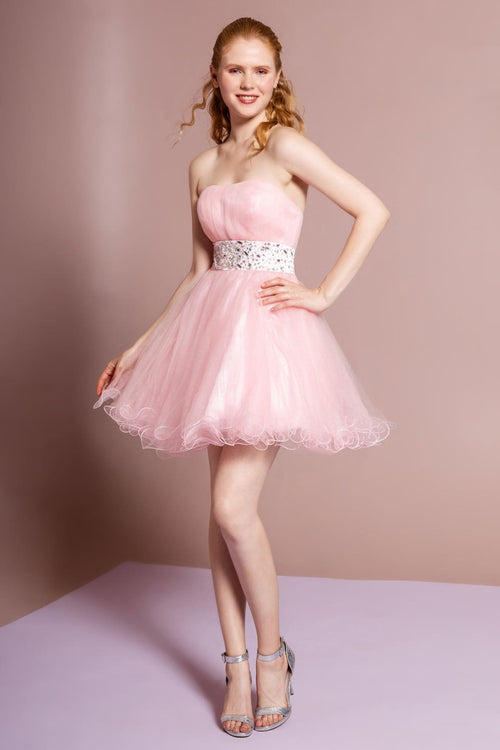 Strapless Jeweled Waistband Cocktail Dress by Elizabeth KGS1053