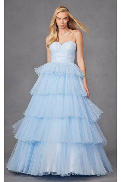 Strapless Tiered Ruffled A-Line Gown by Juliet JT2452K