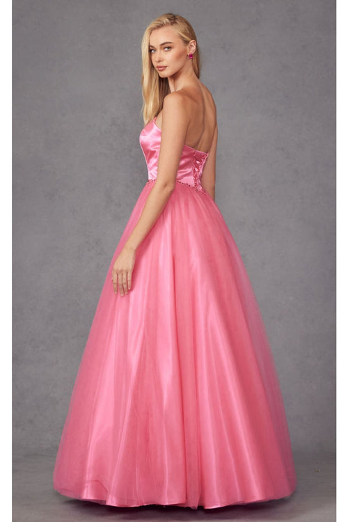 Strapless Tulle Gown with Lace-Up Detail by Juliet 265
