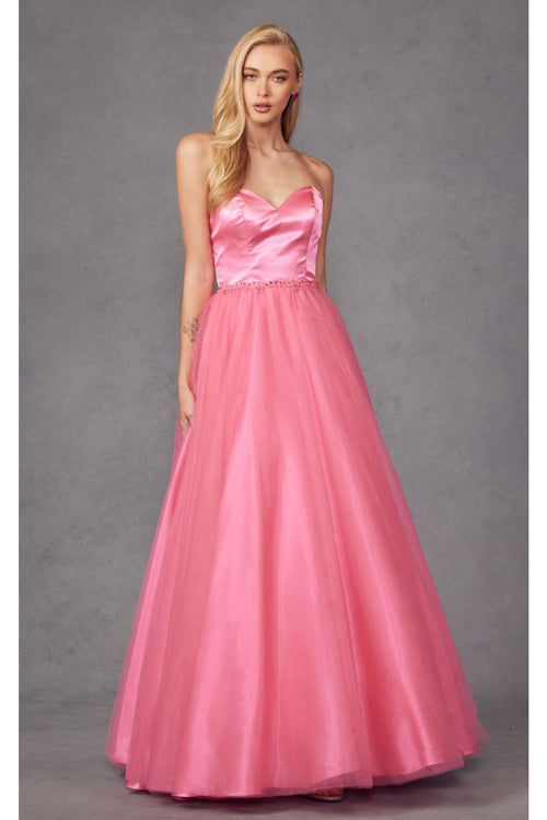 Strapless Tulle Gown with Lace-Up Detail by Juliet 265
