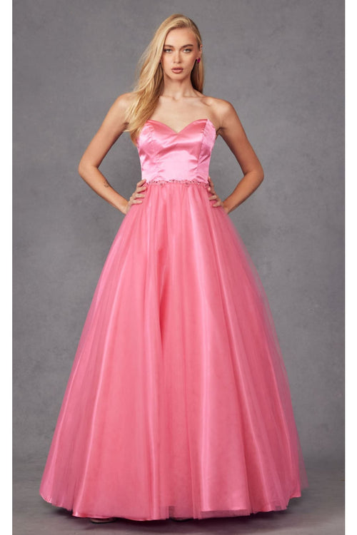 Strapless Tulle Gown with Lace-Up Detail by Juliet 265