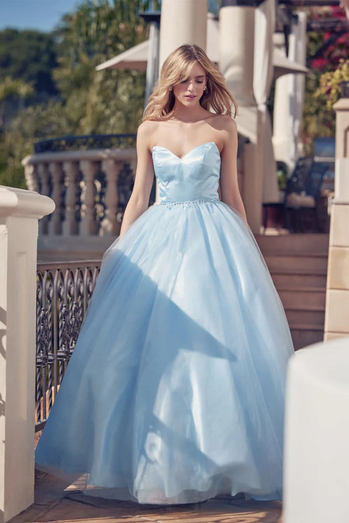 Strapless Tulle Gown with Lace-Up Detail by Juliet 265