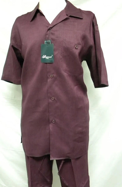Big Men’s Purple Linen Leisure Walking Suit Short Sleeve Shirt & Pants Set