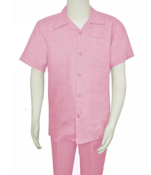Men’s Big Size Lilac Linen Casual Outfit Short Sleeve Shirt and Drawstring Pants Set