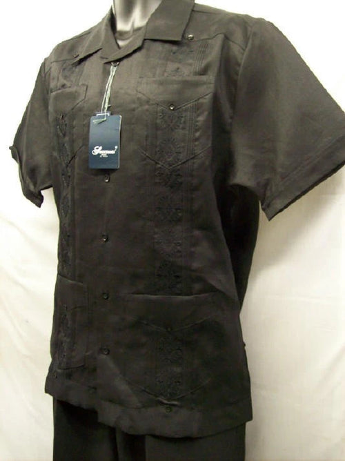 Men’s Black Linen Guayabera Shirt Mexican Wedding Style Short Sleeve Summer Shirt