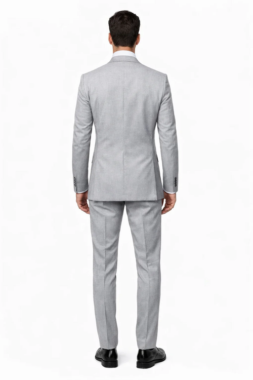 Rossiman Men’s Grey Wool Suit – Classic Fit with Baggy Pleated Wide-Leg Trousers