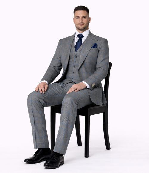 Suits With Baggy Pleated Pants - Wide Leg Pants 100% Wool - Classic Fit Gray Color by Rossiman USA Men's Outlet