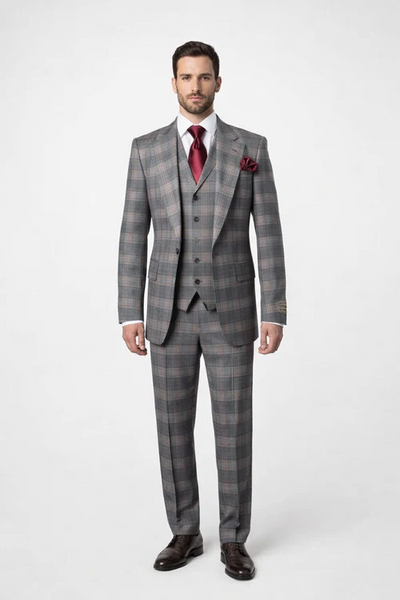Suits With Baggy Pleated Pants - Wide Leg Pants 100% Wool - Classic Fit Single Breast Lapel Vest by Rossiman - USA Men's Outlet