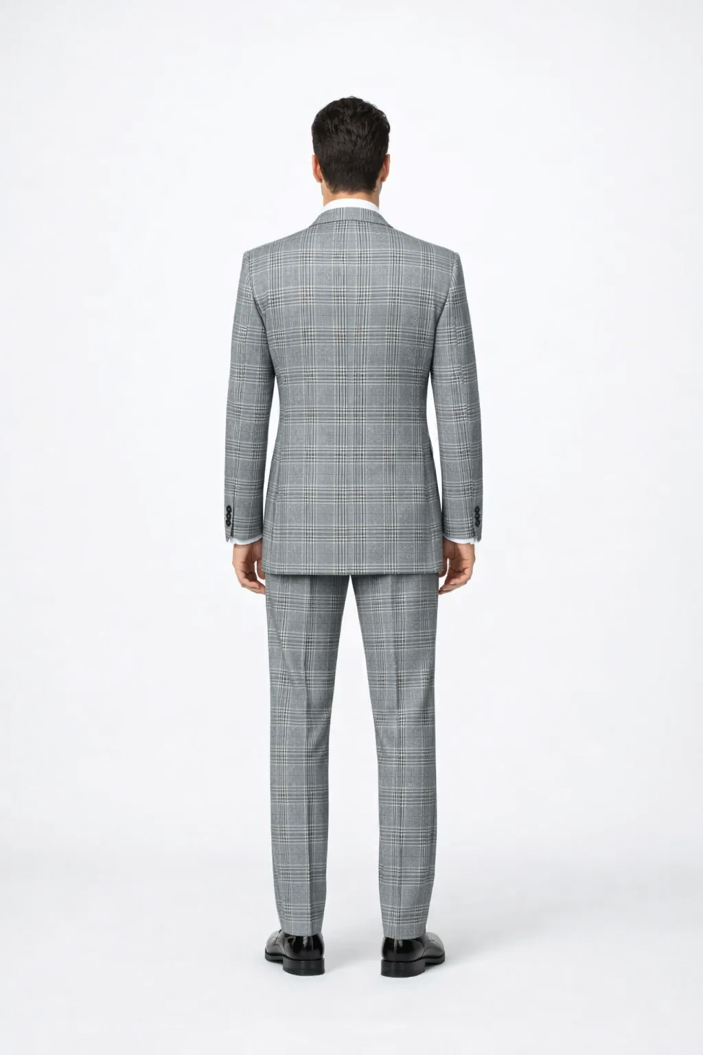 Suits With Baggy Pleated Pants - Wide Leg Pants 100% Wool - Classic Fit in Black and White Plaid Color by Rossiman