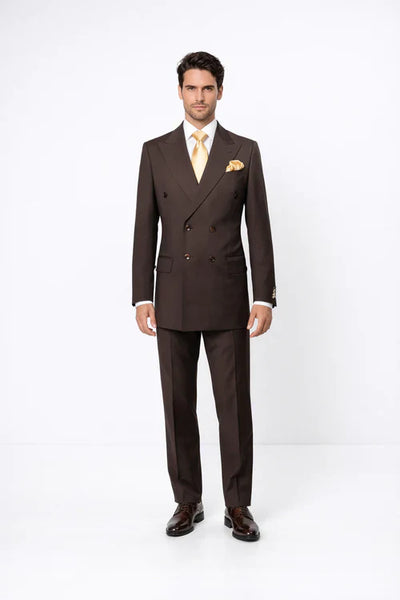 Suits With Baggy Pleated Pants - Wide Leg Pants 100% Wool - Classic Fit in Brown Color by Rossiman USA Men's Outlet