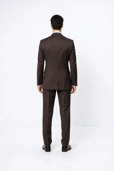 Suits With Baggy Pleated Pants - Wide Leg Pants 100% Wool - Classic Fit in Brown Color by Rossiman USA Men's Outlet