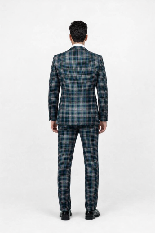 Suits With Baggy Pleated Pants - Wide Leg Pants 100% Wool - Classic Fit in Green Color by Rossiman